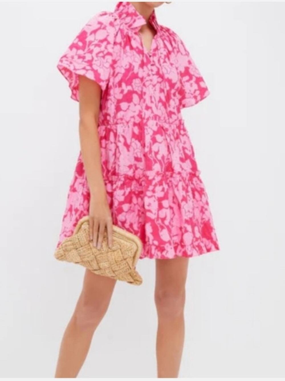 Hyacinth House Tuckernuck Pink Textured Floral Thea Mini Dress Size XS